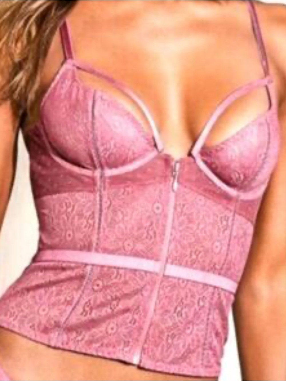 Victoria's Secret Mauve Pink Lace Zip-Front Bustier